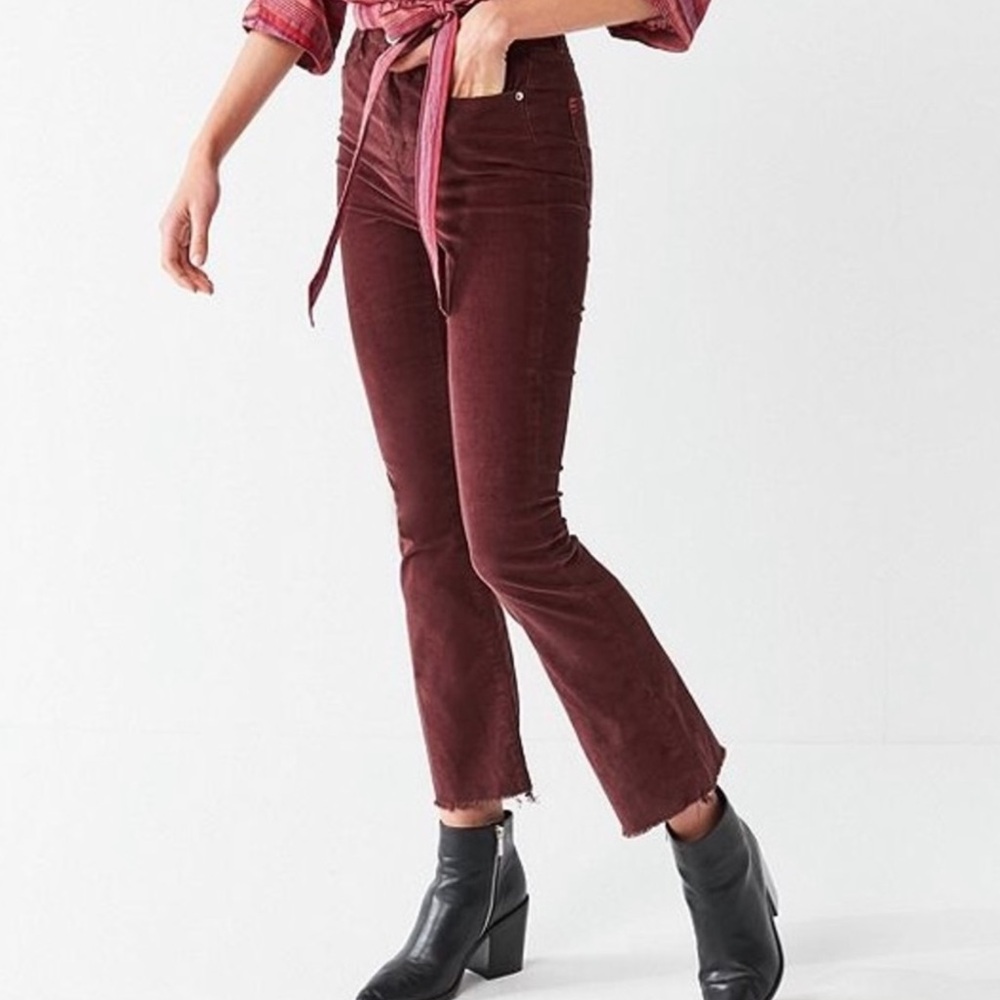 Burgundy Corduroy Cropped Kick Flare Pants